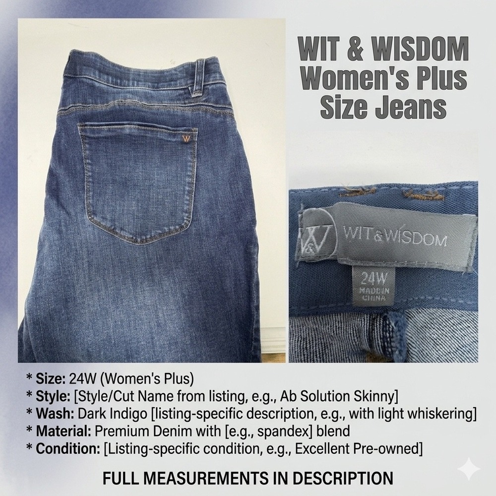 Wit & Wisdom 24W Jeans Women's‎ Plus Ab-solution Dark Indigo Stretch Denim Blue